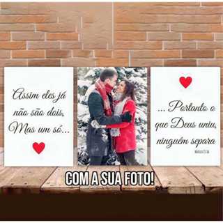 Kit 3 Quadros personalizado sua foto meio casal assim eles já não são dois portanto Deus uniu em Oferta na Shopee