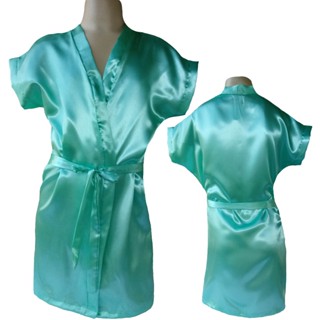 Robe Infantil Roupão de Cetim Feminino Manga Curta Cor Verdes