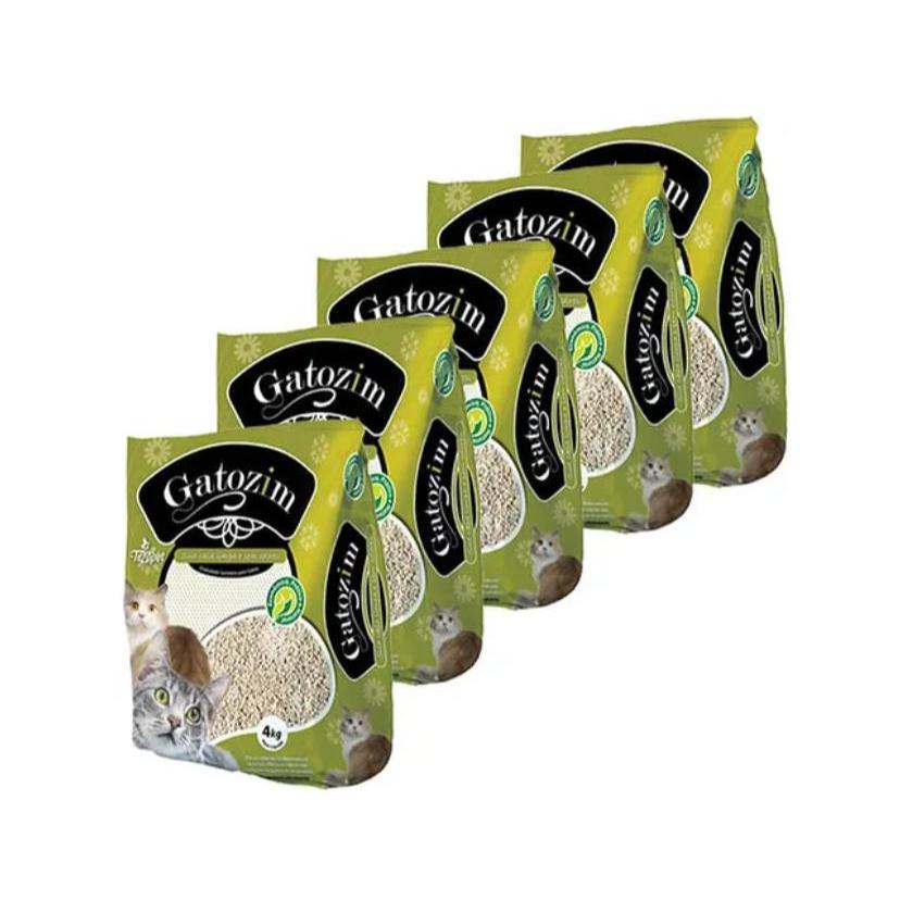Kit com 5 Pacotes de Areia Gatozin Sanitária Antiodor Tira Cheiro Para Gatos Tradicional 4KG + 1 Bandeja Higiênico de Areia Média Gatos Caixa de Areia