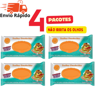 kit com 4 Pacotes Lenço Toalha Umedecida Super Dog para Cães e Gatos Pet 50 Unidades