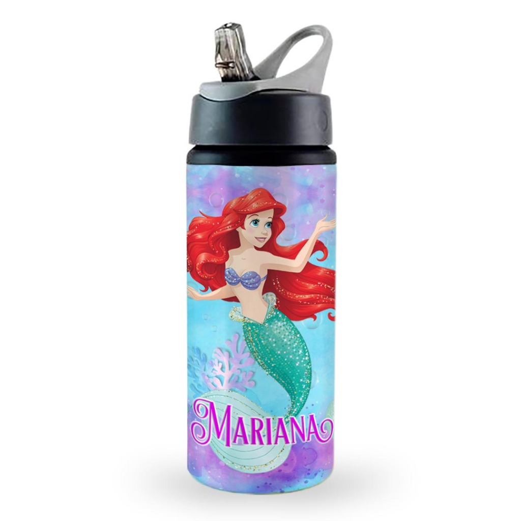 Garrafa squeeze escolar alumínio Ariel personalizada com nome em Oferta na Shopee
