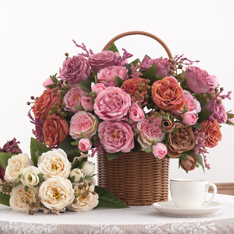 Buquê de Mini Peônia Decoração de Ambientes Diversos Aniversário Casamento Formatura Plantas Artificiais - R93001