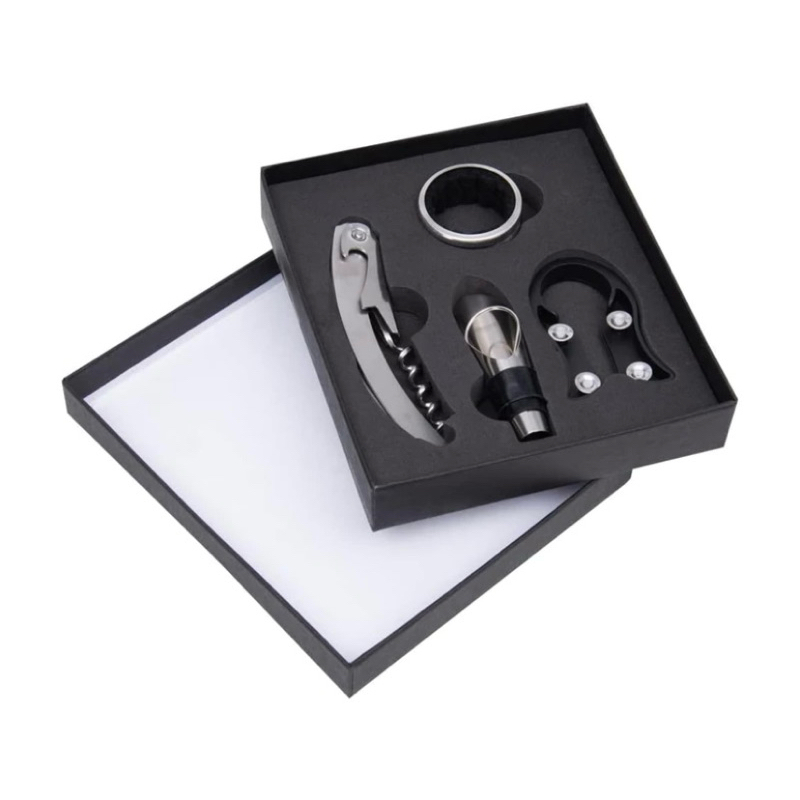 Kit Vinho com Abridor, Saca-Rolhas,  com caixa, bico dosador e tampa rolha Profissional