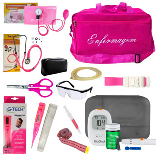 Super Kit de Enfermagem + Aparelho de Pressão + Estetoscópio + Gliosímetro 11 Itens