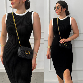 Vestido Tricot Modal Feminino Fenda Canelado