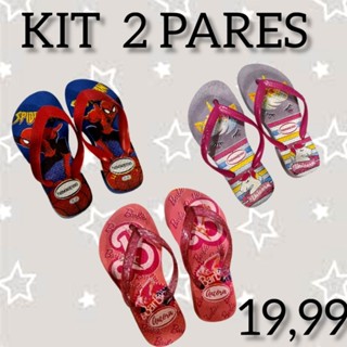Kit 2 Pares Chinelos Chinelo Infantil Temático Praia Leve Confortável Chinela