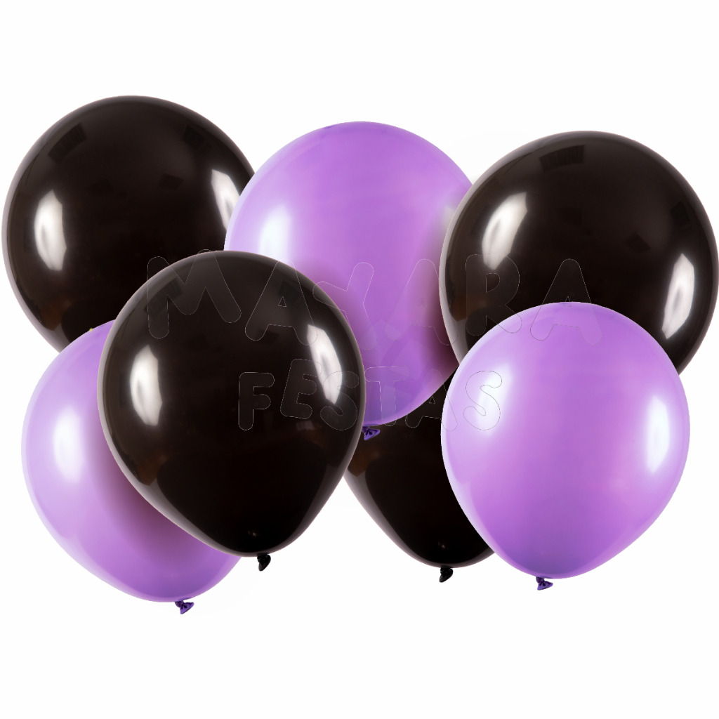 Balão - Bexiga Lilás c/ Preto Pacote - 50 unidades sortidos em Oferta na Shopee
