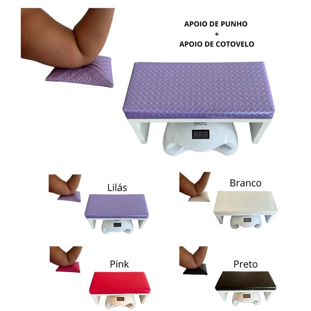 Kit de Apoio de Punho ou Mão para Manicure Mdf + Apoio de Cotovelo 4 cores - Promoção