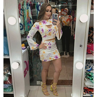 Cropped Decote Com Bojo Estampado Olho Grego Manga