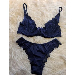 Conjunto katia Com Aro Rendado Lingerie Renda Luxo Calcinha e Sutiã