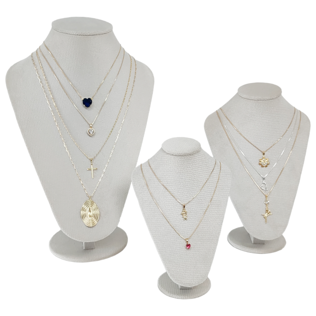 Kit Expositor de Bustos com 3 Bustos Tamanho P M G para Colar Corrente Choker Maxicolar