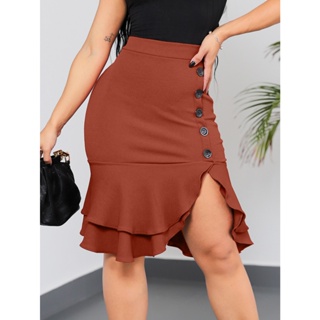 Saia Babado Duplo Malha Crepe Premium Botões Laterais em Oferta na Shopee