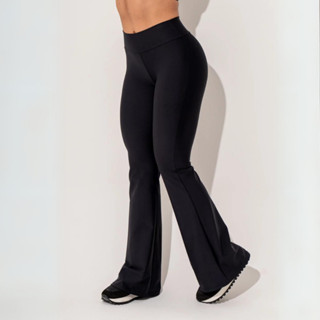 Calça Legging Flare Peluciada Cós Alto e Zero Transparência