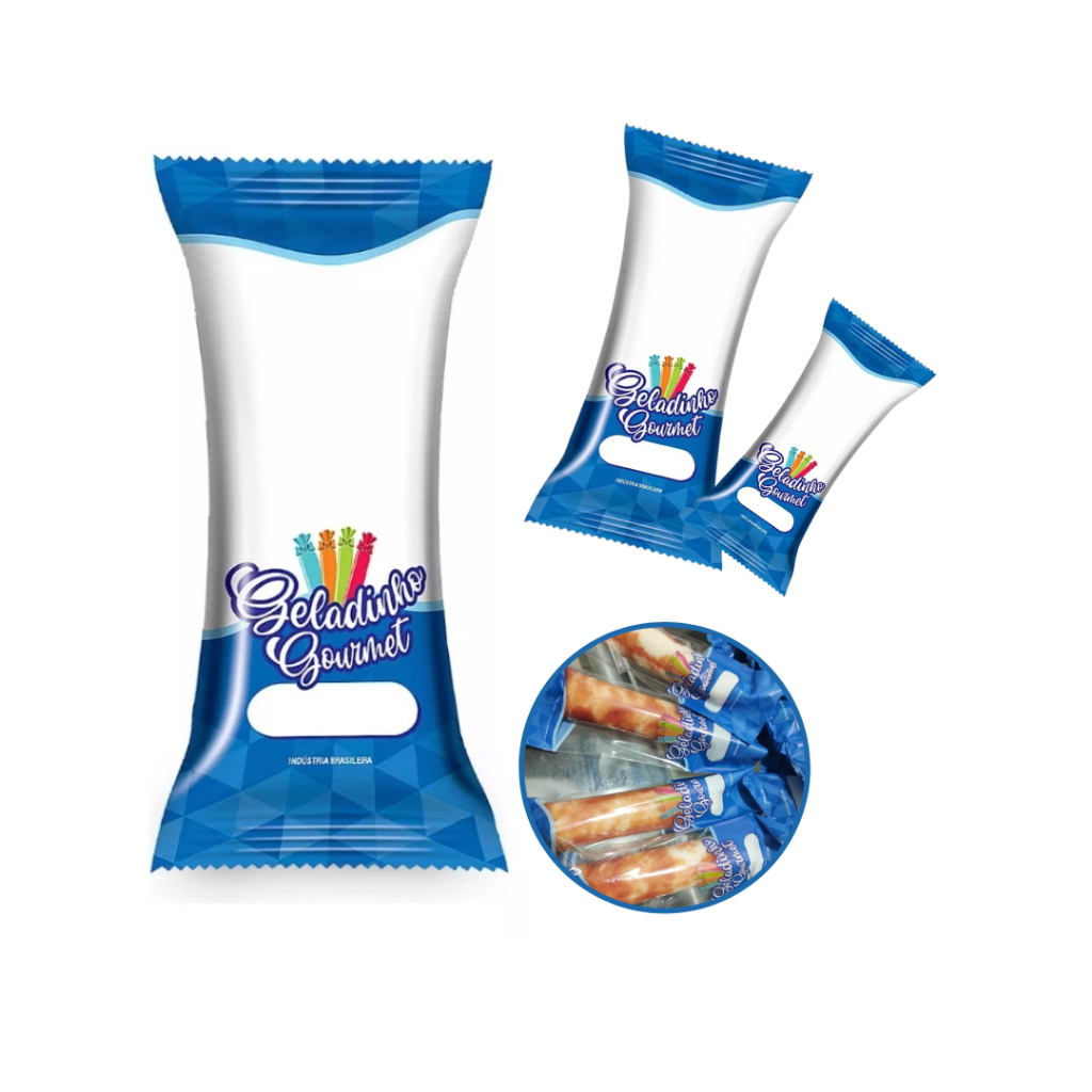01 PACOTE Embalagem Higiênica bopp para geladinho gourmet sacolé juju dindin chup-chup azul 7x19 - 01 pct 260/270 un