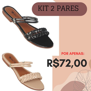 Kit 2 Pares Sandália Rasteira Feminina Moda Verão Modelo 2 em 1