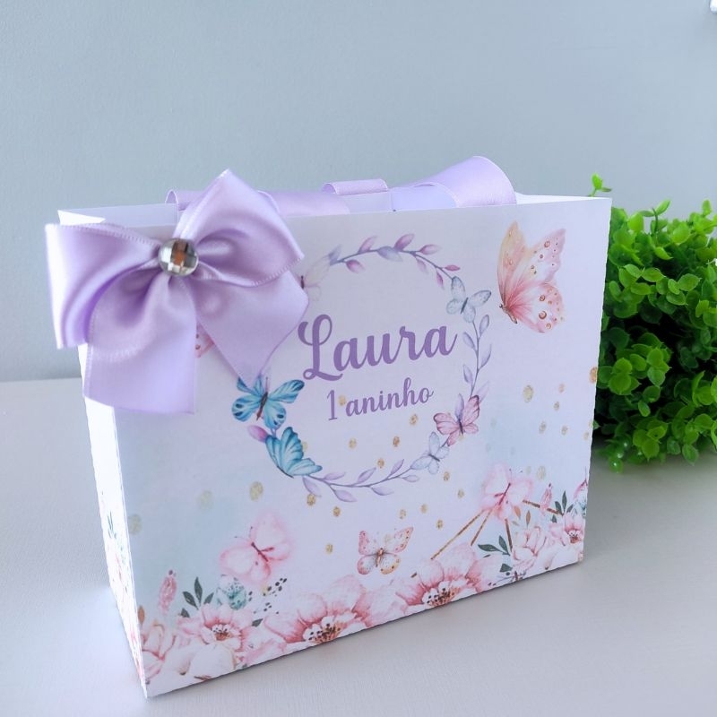 Sacolinha Personalizada Jardim das Borboletas Lilás - Lembrancinhas Aniversário - festa infantil