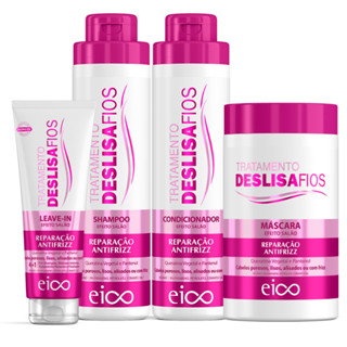 Eico Deslisa Fios Shampoo Sem Sal e Condicionador 800ml + Máscara Hidratação 1kg + Creme Finalizador Leave-in 200ml