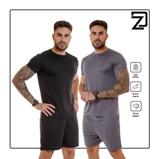 Kit 2 Conjuntos Masculino Poliester Academia Básico Dry fit em Oferta na Shopee