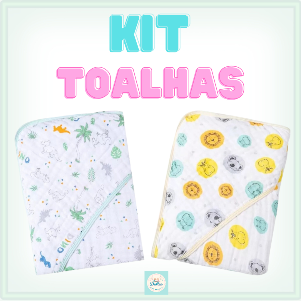 kit Toalha de Banho Bebe Soft Com Capuz Duas Camadas Fralda Papi Karinho Com 2 ou 3 Toalhas Infanti Menina Menino Neutro