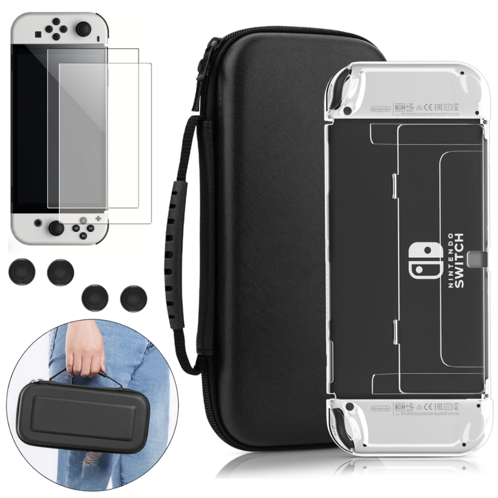 Kit Bolsa Transporte Nintendo Switch Oled Capa Tpu Com 4 Grips E Película Protetora