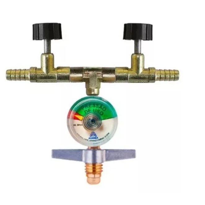 Kit Registro Gás P/ Alta Pressão P13 Saída Dupla C/Manômetro