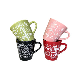 CONJUNTO COM 4 XÍCARAS DE PORCELANA COLORS DECORADA CAFÉ 120 ML