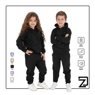 Conjunto Moletom Infantil Unissex Com Bolsos e Capuz