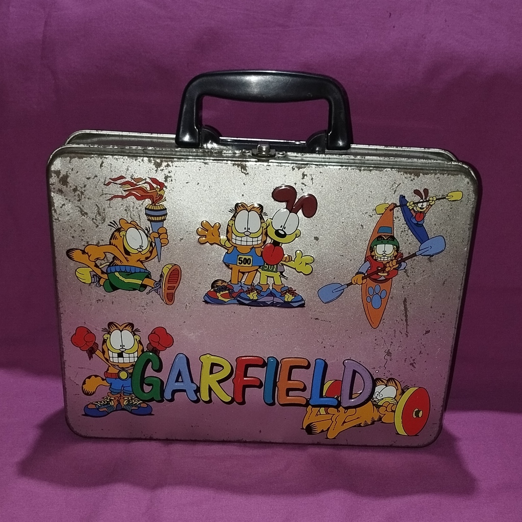 Lancheira Vintage - Garfield (lata - antiga - retrô - prata - estampa - desenho)
