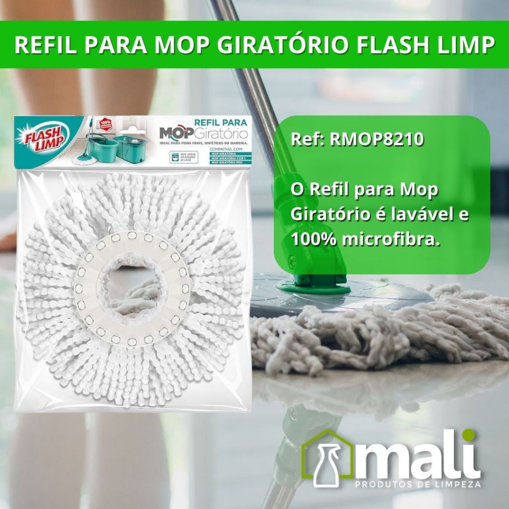 Flash Limp RMOP8210 - Refil microfibra para Mop Giratório, balde 12 litros, compatível com os modelos: Ref.:MOP7290, MOP7824, MOP9782, MOP8258 e MOP8209-VA