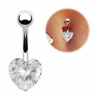 Piercing de Umbigo Coração de Zircônia Haste e Bolinha de Aço Cirúrgico ou Titânio - Hipoalérgico - Escolha