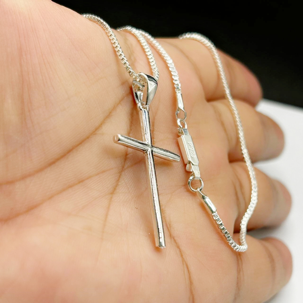 Correntinha Masculina Banhada a Prata 925 + Pingente Cruz Palito