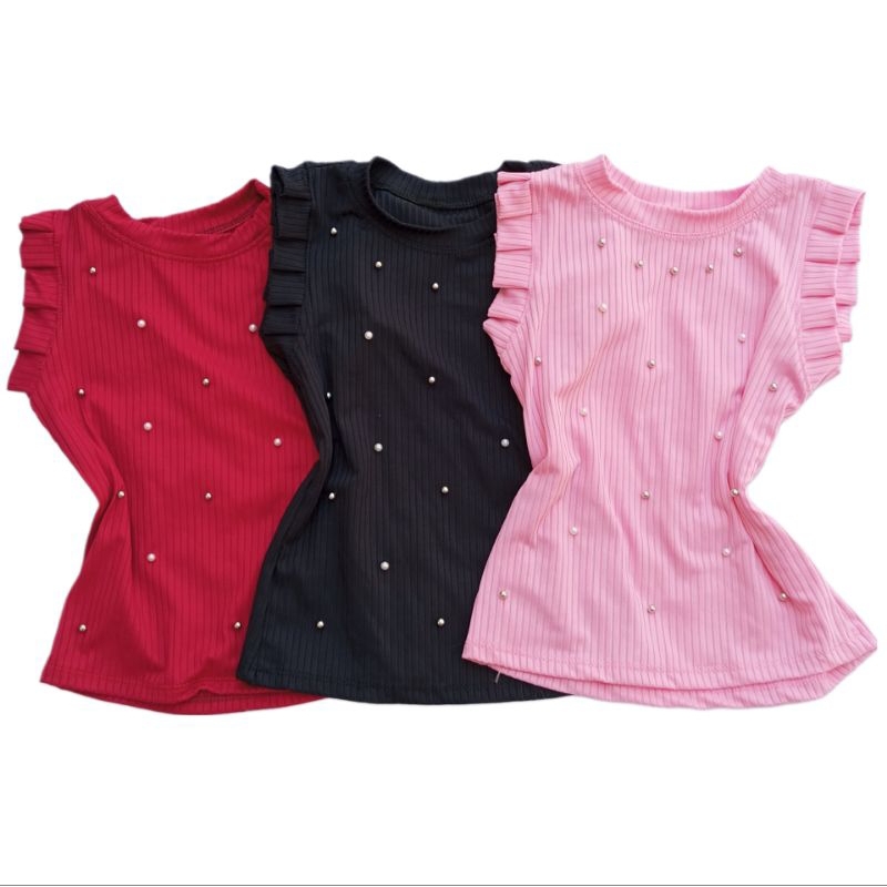 blusinha infantil meninas verão canelada manga babado regata feminina blogueirinha Premium