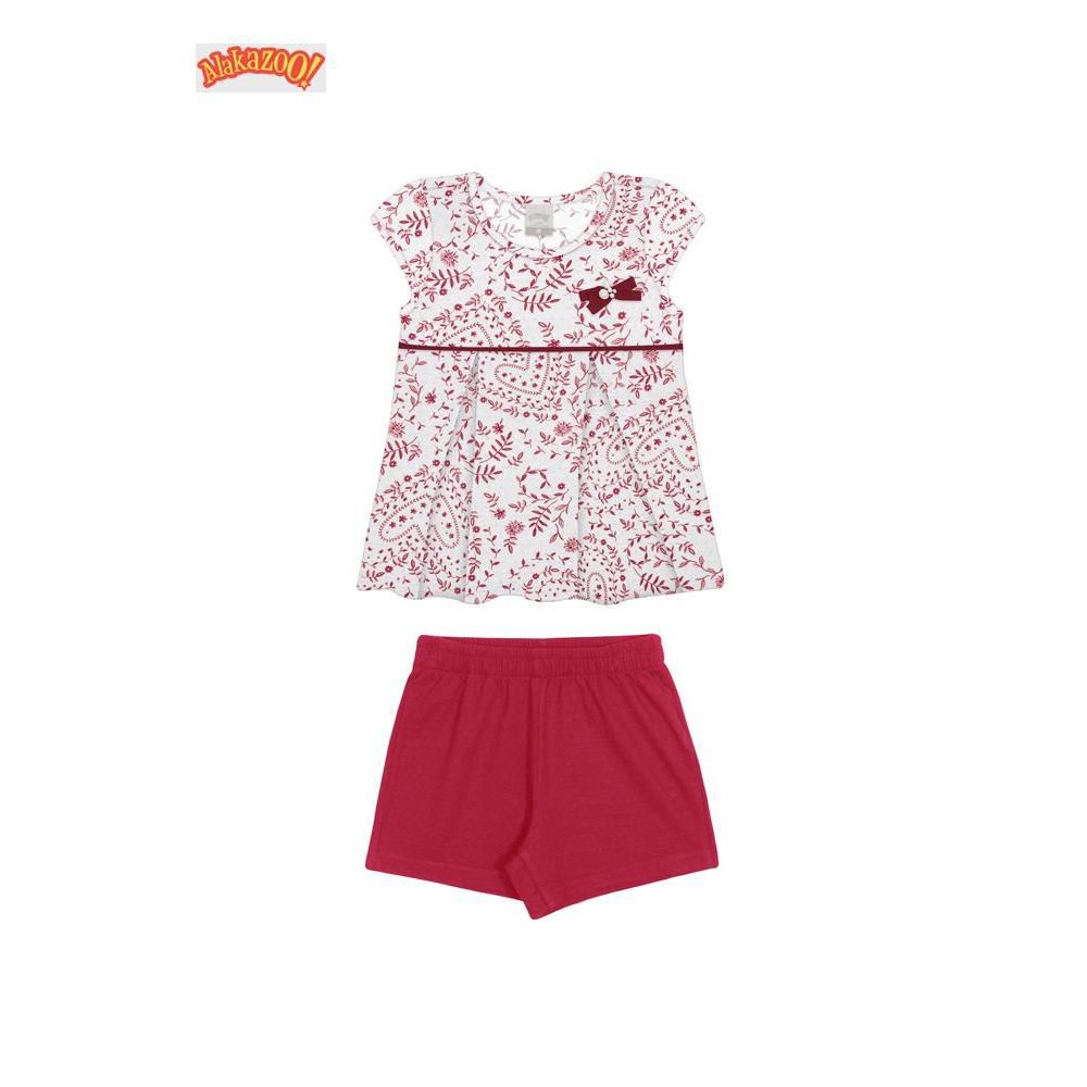 Conjunto Infantil Menina Texturizado Estampado Vermelho - 46293
