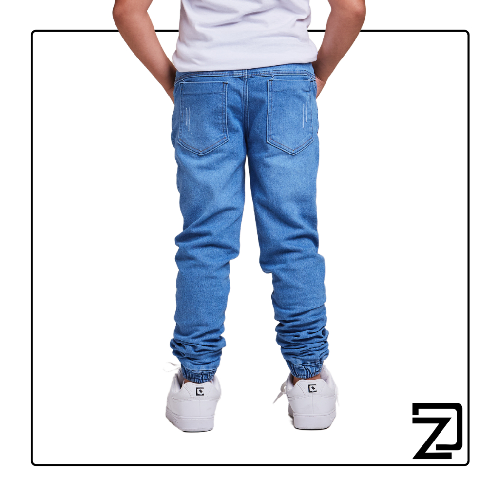 Detalhes do Kit 2 Calças Masculina Infantil Jogger Punho Jeans Sarja Colorido