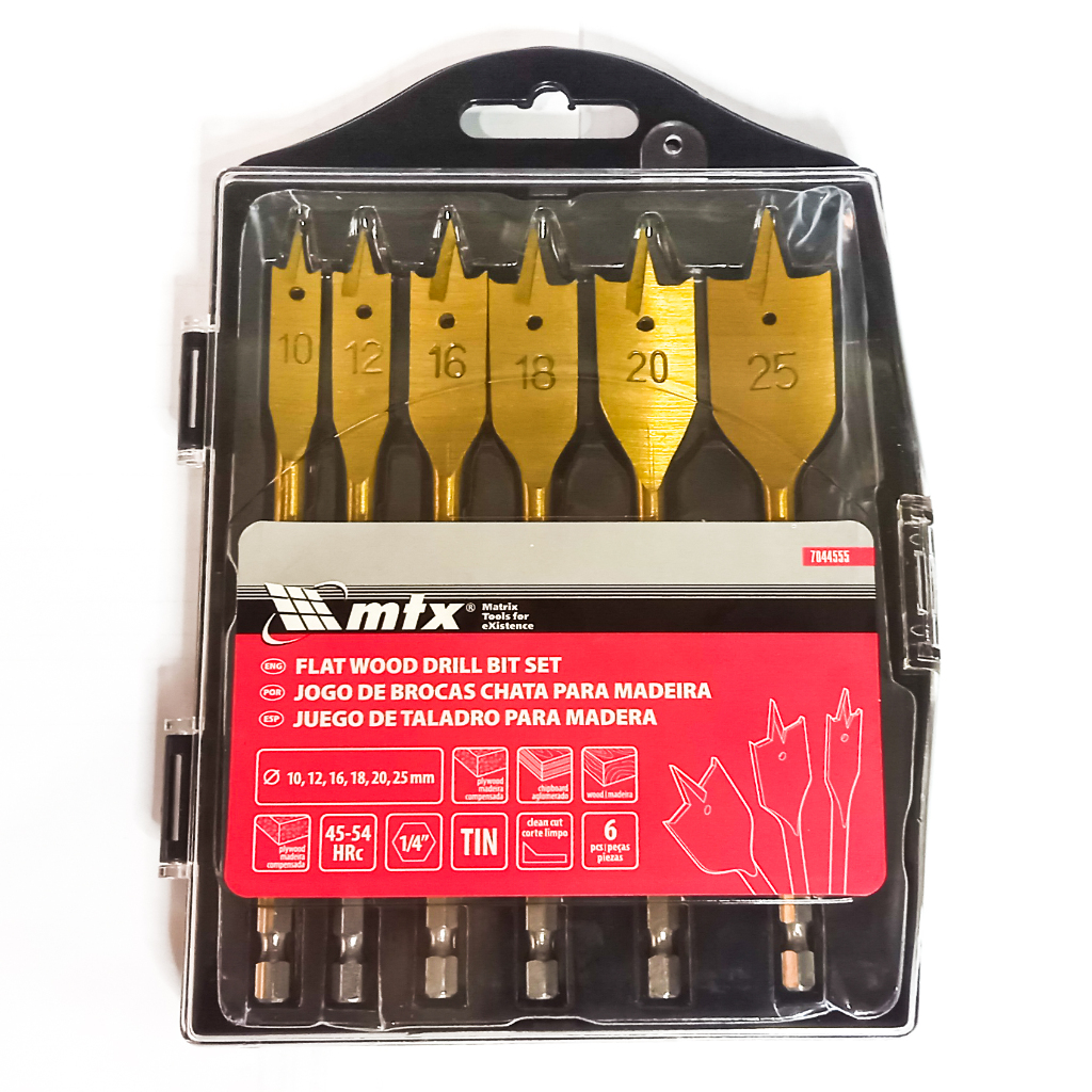 Jogo de Brocas Chata Para Madeira com 6 Peças MTX