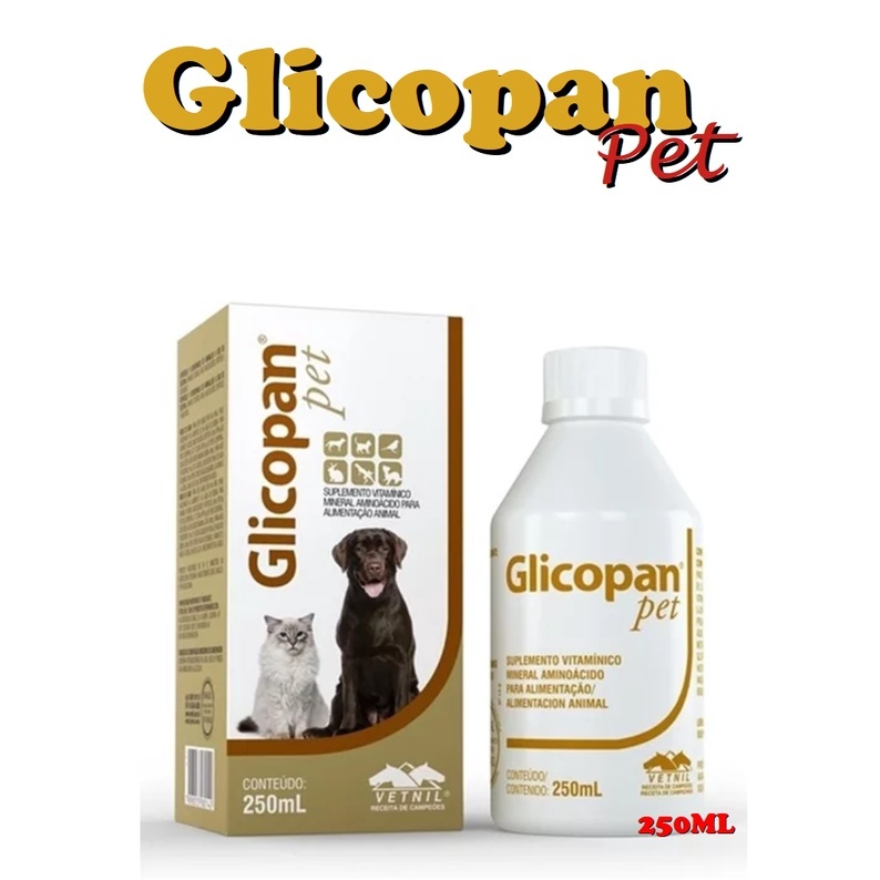 Glicopan Pet 250mL - Suplemento Vitamínico Para Cães, Gatos, Aves, Roedores, Répteis e Mustelídeos