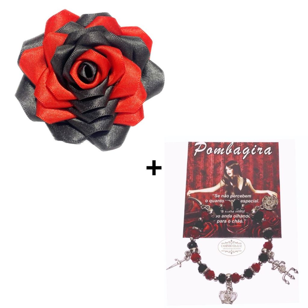 Presente Para Pomba Gira - Rosa Presilha Cabelo + Pulseira c/ Pingentes