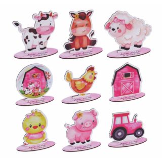 Centro de Mesa Fazendinha Rosa aquarelado Personalizado Colorido mdf adesivado lembrancinhas aniversários em Oferta na Shopee