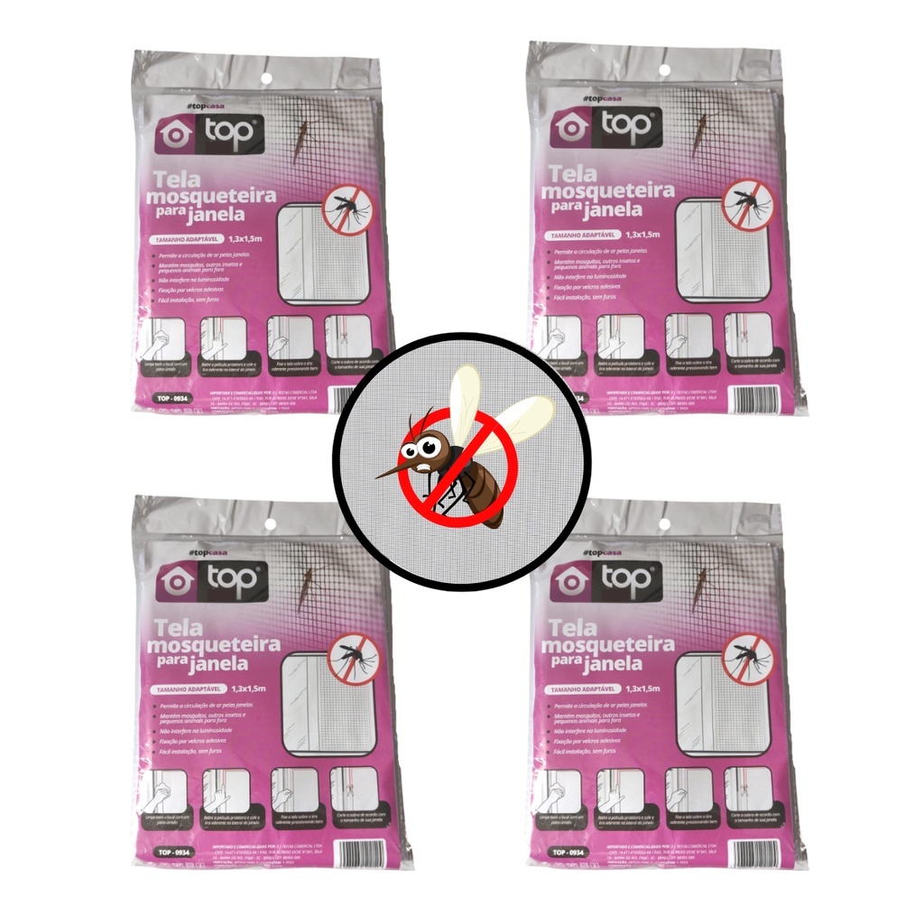 Kit 4 Telas Mosquiteira Janela Ajustável Para Moscas Insetos Mosquitos 1,50x1,30m