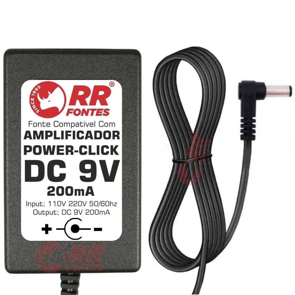 Fonte Carregador Power Click Amplificador De Fones 9v 200ma