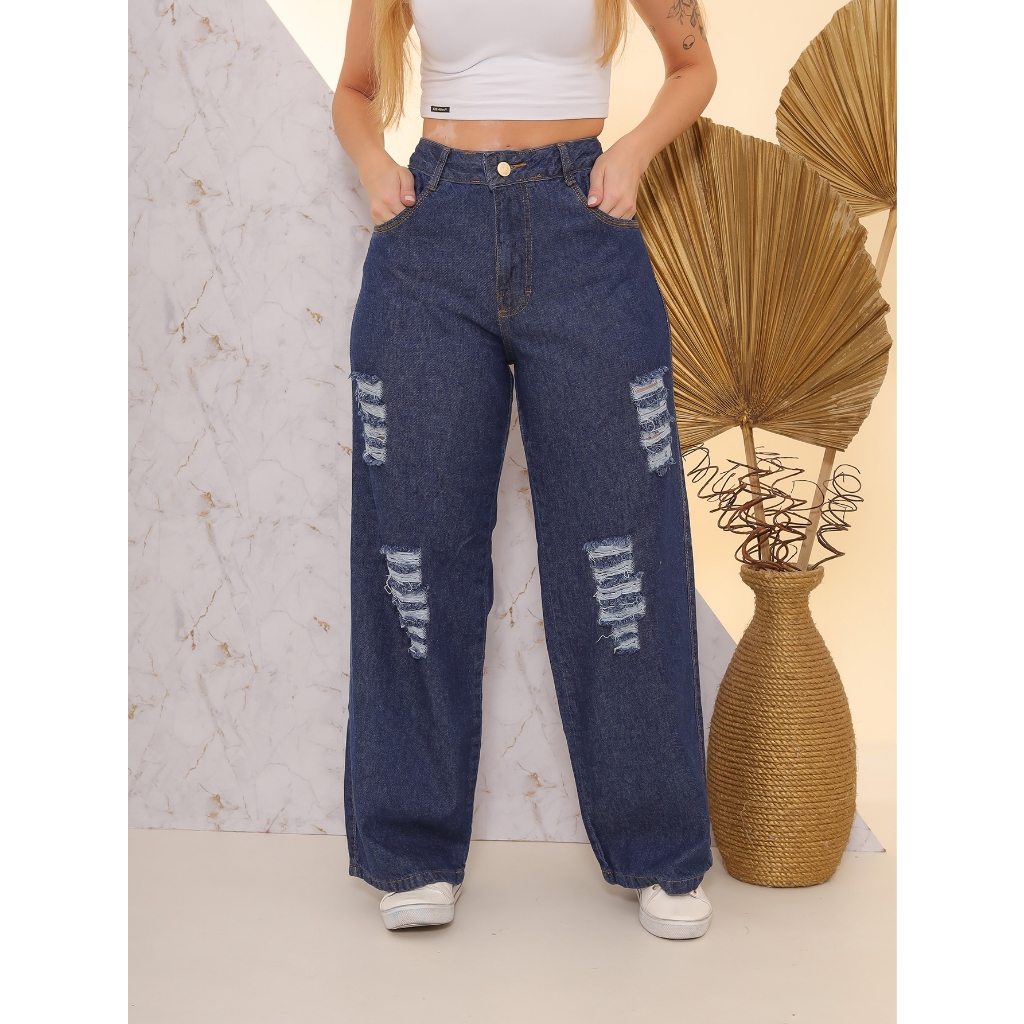calça jeans feminina wide leg boca larga jeans 100% algodão