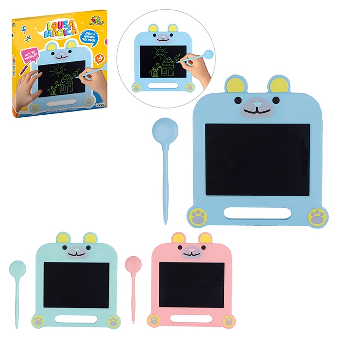 Lousa Ursinho Infantil Mágica 3d 25Cm Tablet Desenhar, Escrever e Apaga Desenhos Colorido