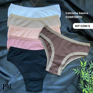 Kit 5 Calcinhas Modelo CONFORTO Básica Lisa Lingerie Moda Íntima