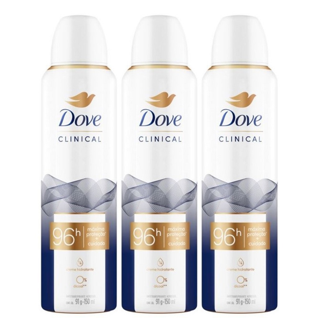 Kit com 03un Desodorante Antitranspirante Aerosol Dove Clinical Original 150ml em Oferta na Shopee
