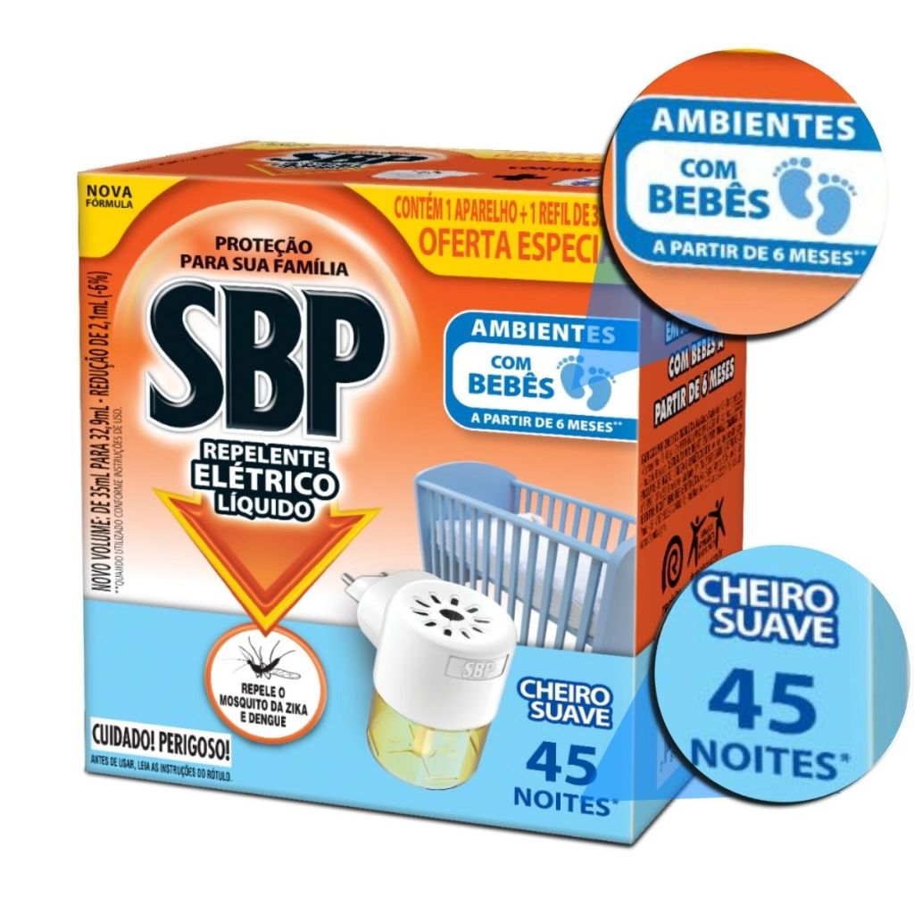 REPELENTE ELÉTRICO LÍQUIDO SBP CHEIRO SUAVE 32,9ML