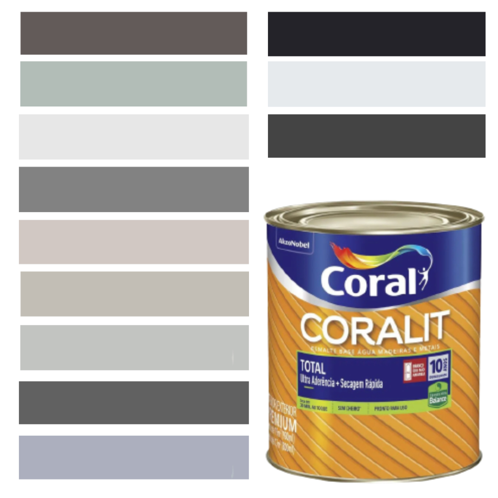 Tinta Esmalte Sintético Base Água Coral Coralit 800ml Cor Cinza Brilhante p/Madeiras e Metais e Pintura em Artesanato de MDF em Oferta na Shopee