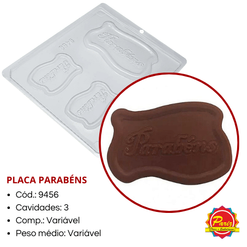 Forma Placa Parabéns Simples sem Silicone C.9456 Forma para Chocolate - BWB