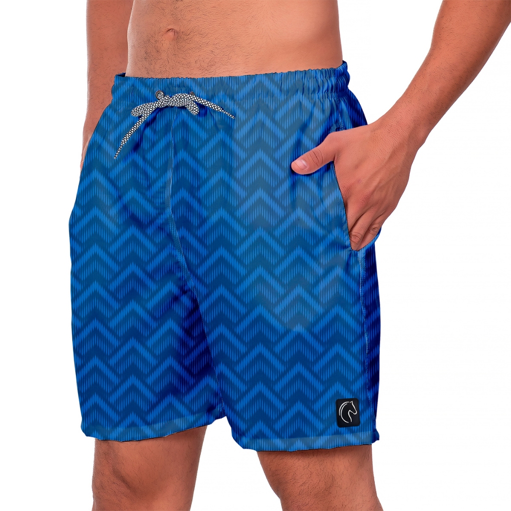 Short Masculino Estampa Picos Azul Bermuda Masculina Premium Leve Moda Praia Casual Durável Seca Rápido
