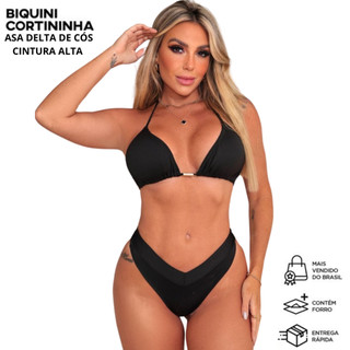 Conjunto Biquíni Cortininha Calcinha Asa Delta Com Bojo Removivel EFEITO LIPO