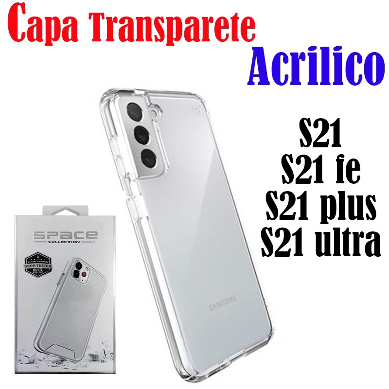 Capinha Space Acrílico Transparente Samsung S21/S21 PLUS/S21 FE/S21 ULTRA/S22/A35/A55 Protetora Anti Amarelo em Oferta na Shopee